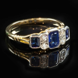 Sapphire Diamond Art Deco Engagement Ring