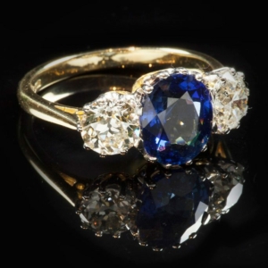 Sapphire Diamond Three Stone Engagement Ring