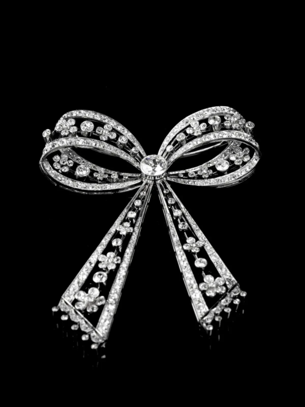 Broche Antique Strass Argenté Avec Nœud - Ancienne - Style Vintage - Pierre Strass